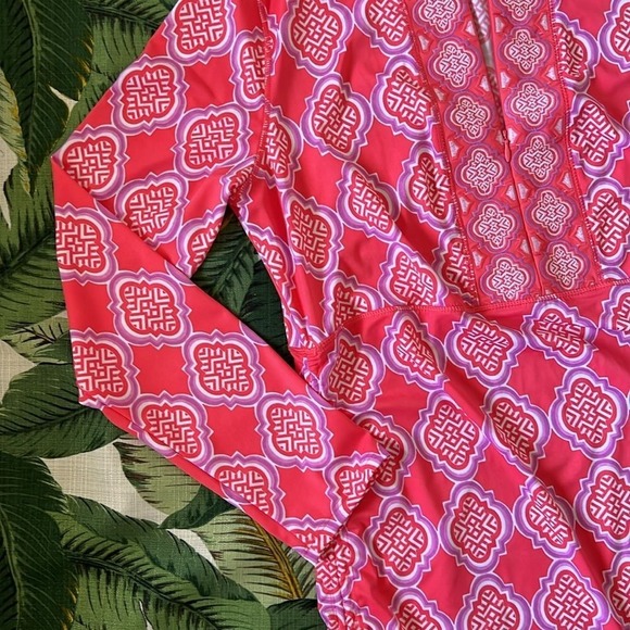 Cabana Life NWT UPF 50+ Coral Lattice Ruched Rashguard Dress Size XL swim cover - Picture 5 of 9